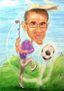 Golf oder Fussball - manche Entscheidung ist schwer - Karikatur in Farbe, Golfer