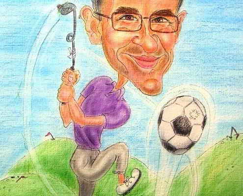 Golf oder Fussball - manche Entscheidung ist schwer - Karikatur in Farbe, Golfer