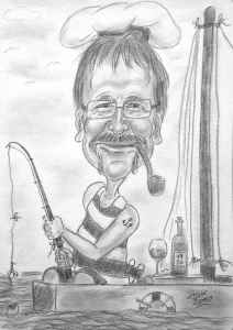 Segelboot-Kapitän fängt sein Mittagessen - Karikatur