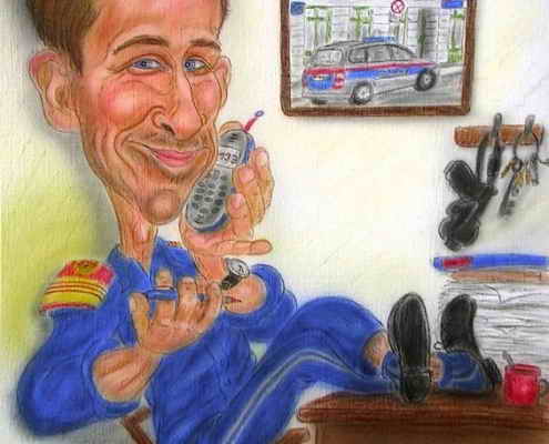 Karikatur eines Polizisten in Bereitschaft