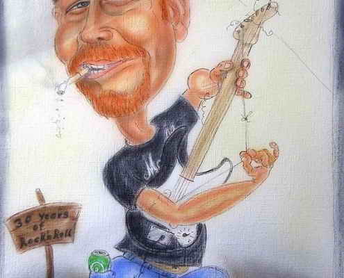 Karikatur eines Gitarrenspielers in Farbe