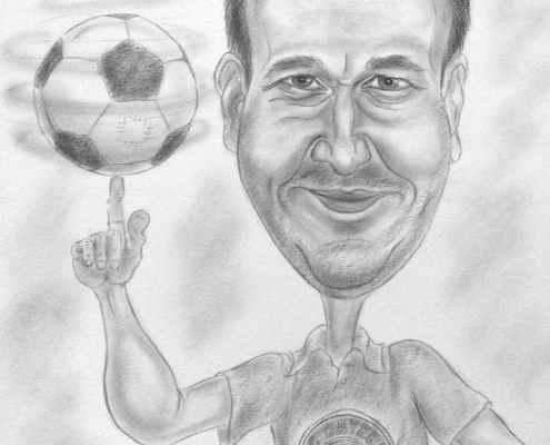 FC-Bayern Fan lässt den Ball tanzen - Bleistift-Karikatur