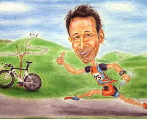 Triathlet-Karikatur in Farbe