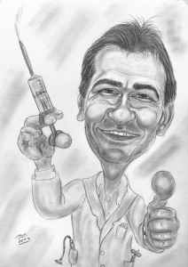 Arzt mit Spritze - Karikatur zum Thema Beruf