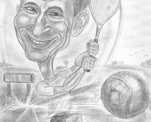 Tennisspieler-Karikatur in Bleistiftausführung