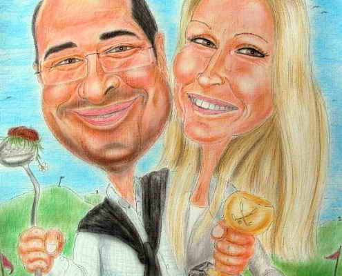Fertige Karikatur eines Golfer-Paares