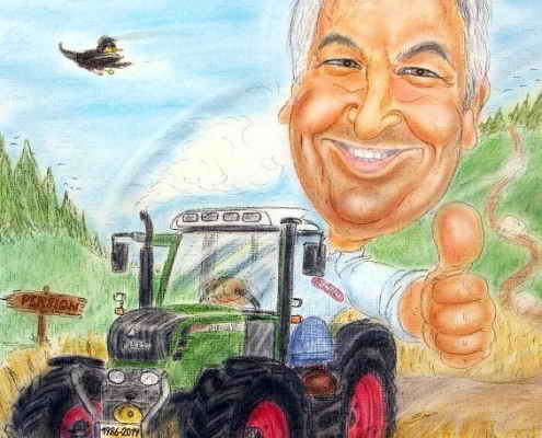 Traktorfahrer im Kornfeld - Karikatur in Farbe