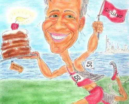 Karikatur als Geschenk zum fünfzigsten Geburtstag eines Marathonläufers