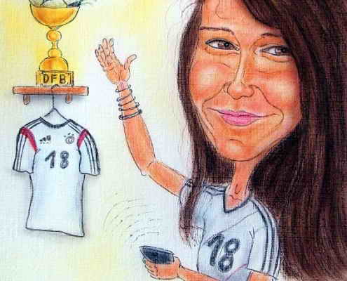 Damenfussball gewinnt langsam immer mehr an Aufmerksamkeit - Karikatur in Farbe - Geschenk zum 18. Geburtstag