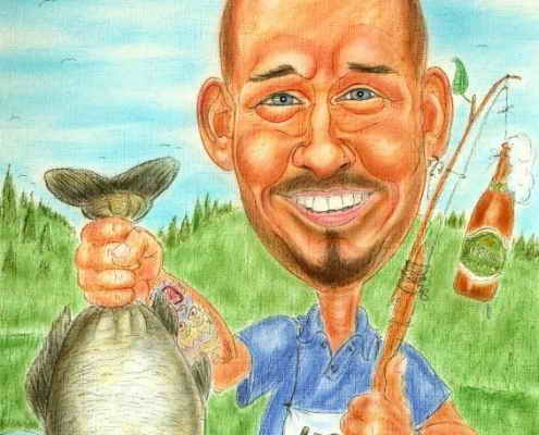 Angler-Karikatur in Farbe zum 40. Geburtstag als Geschenkidee zeichnen lassen