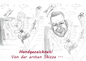 Fussball-Torwart - Skizzen einer Karikatur