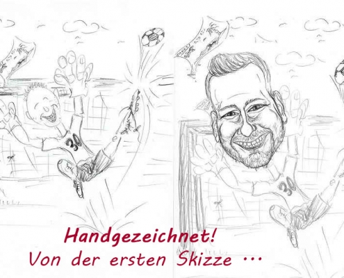 Fussball-Torwart - Skizzen einer Karikatur