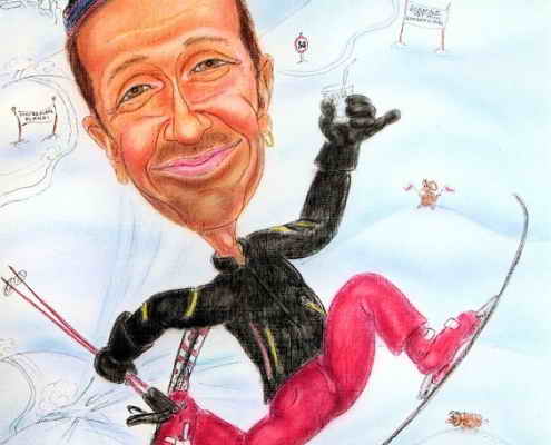 Schifahrer-Karikatur zeichnen lassen, Skifahrer im Sprung