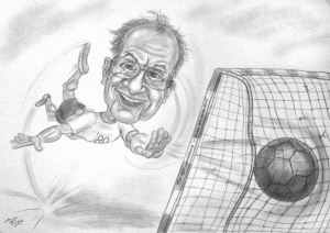 Oldie beim Handballspiel - Bleistift-Karikatur