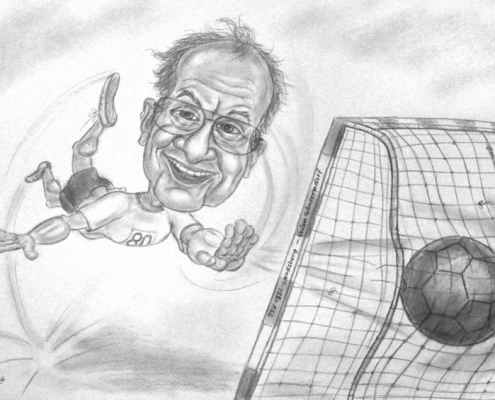 Oldie beim Handballspiel - Bleistift-Karikatur