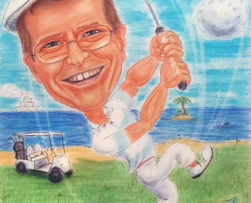 Golfer-Karikatur in Farbe - eine Geschenkidee zum 60. Geburtstag