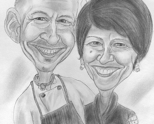 Karikatur eines glücklichen Paares - Bleistiftzeichnung