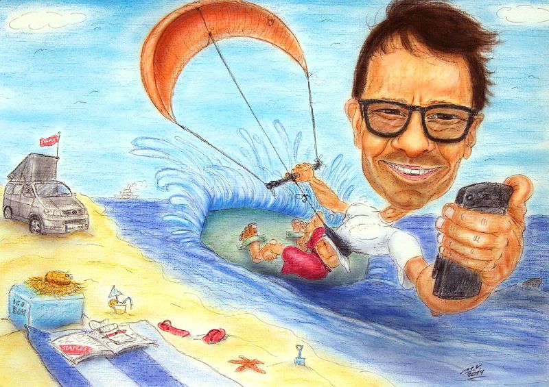 Geschenk für einen Kite-Surfer - Farb-Karikatur zum Geburtstag