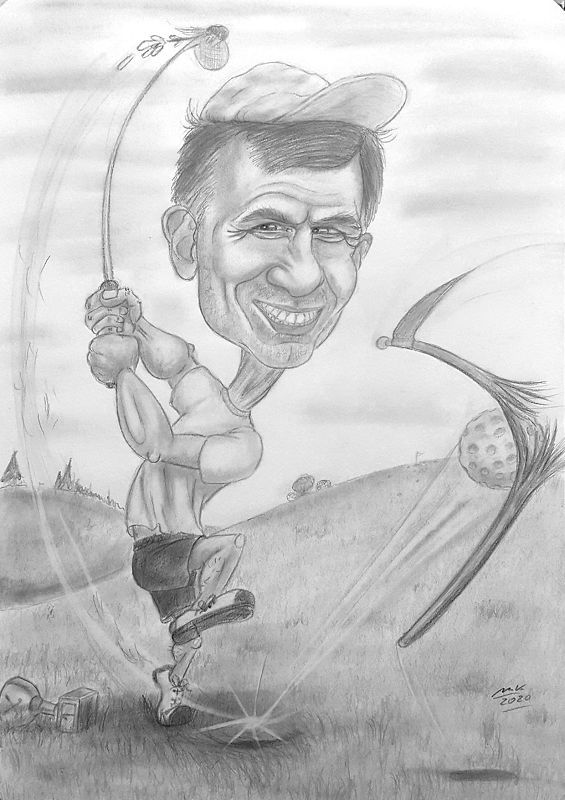 Golfspieler Karikatur mit Bleistift gezeichnet