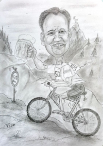 Radfahrer bei der Bergfahrt mit Bierkrug - Geschenk zum 50 Geburtstag