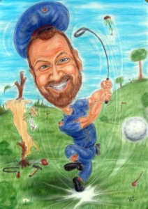 Karikatur eines Polizisten beim Golfspiel - Geschenk zum Geburtstag