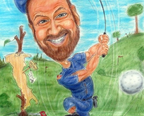 Karikatur eines Polizisten beim Golfspiel - Geschenk zum Geburtstag
