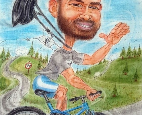Bärtiger Radfahrer - Karikatur als Geschenk zum Geburtstag